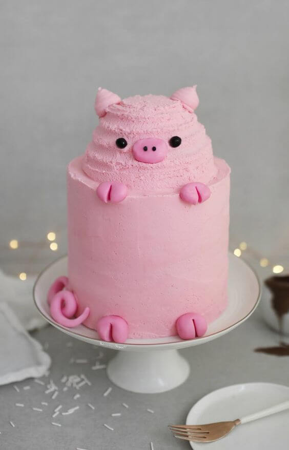 Bánh sinh nhật hình con lợn đáng yêu màu hường