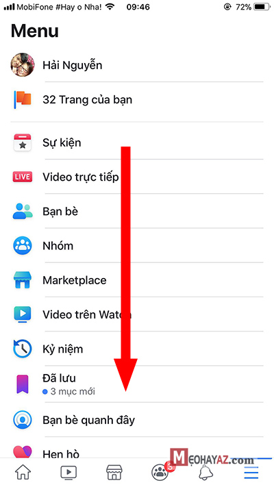 Bước 2 Đổi mk fb - Di chuyển xuống dưới cùng