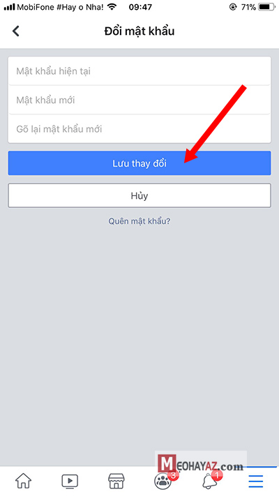 Bước 4 hoàn thành cách đổi mk facebook cuối cùng